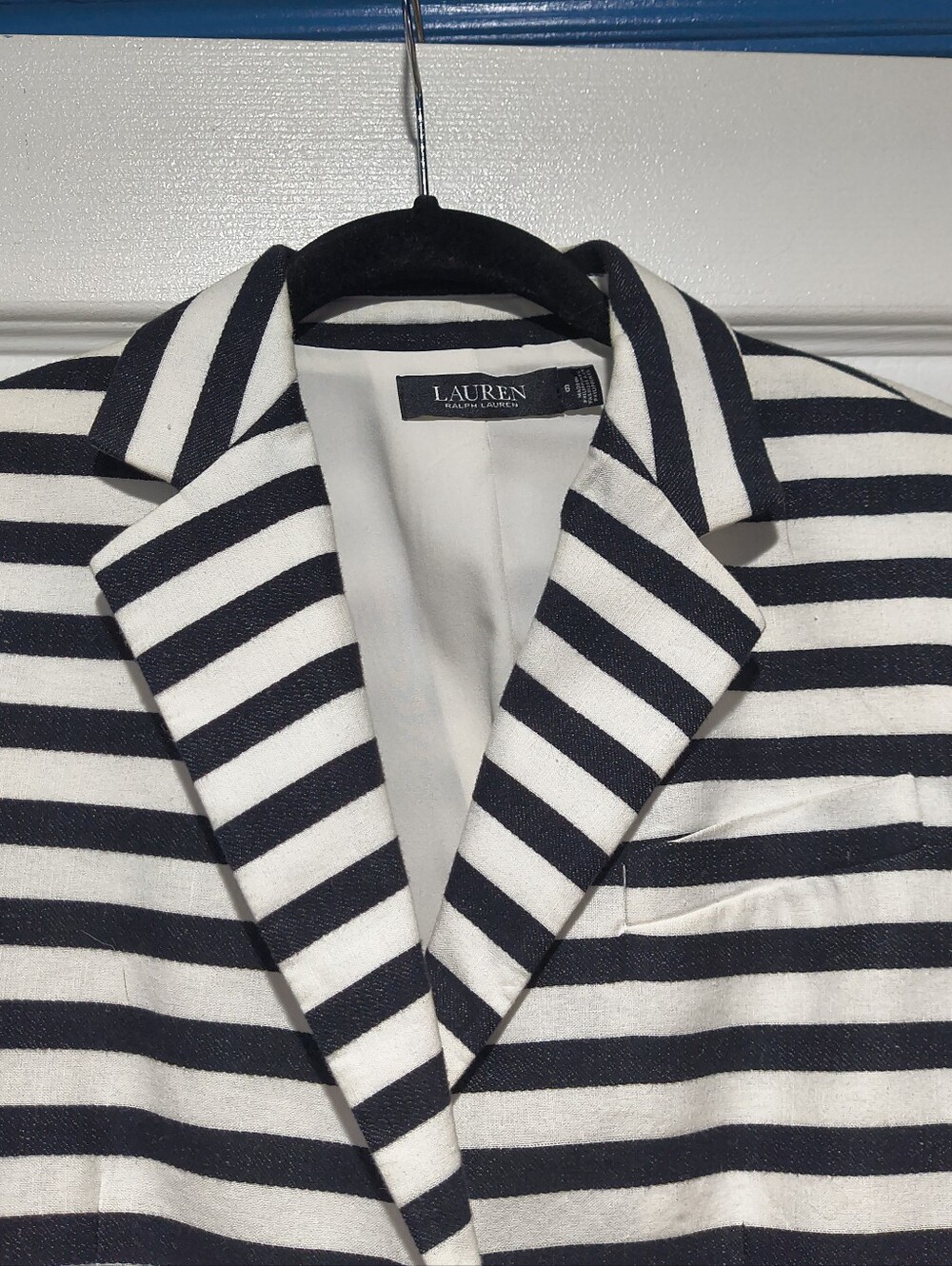 Lauren Ralph Lauren Black White Striped Nautical Tailored Blazer Jacket - Size 6 - Picture 4 of 16